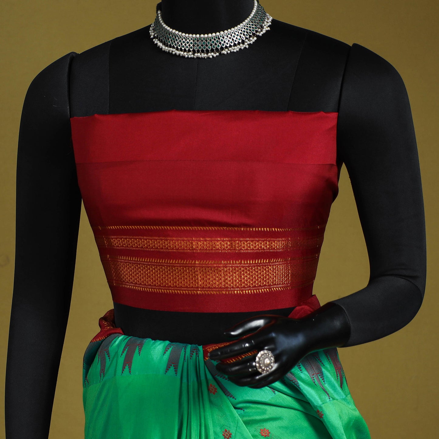 Green - mercerized cotton thread buti ilkal saree