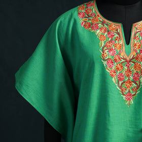 Green - Kashmiri Aari Hand Embroidered Cotton Kaftan (Long) 40