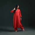 Red - plain banana fiber soft cotton bead work straight kurta with palazzo set for women