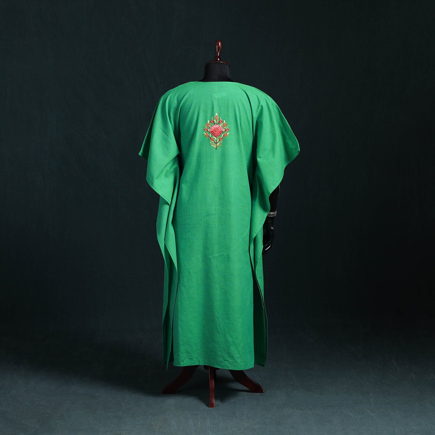 Green - Kashmiri Aari Hand Embroidered Cotton Kaftan (Long) 40