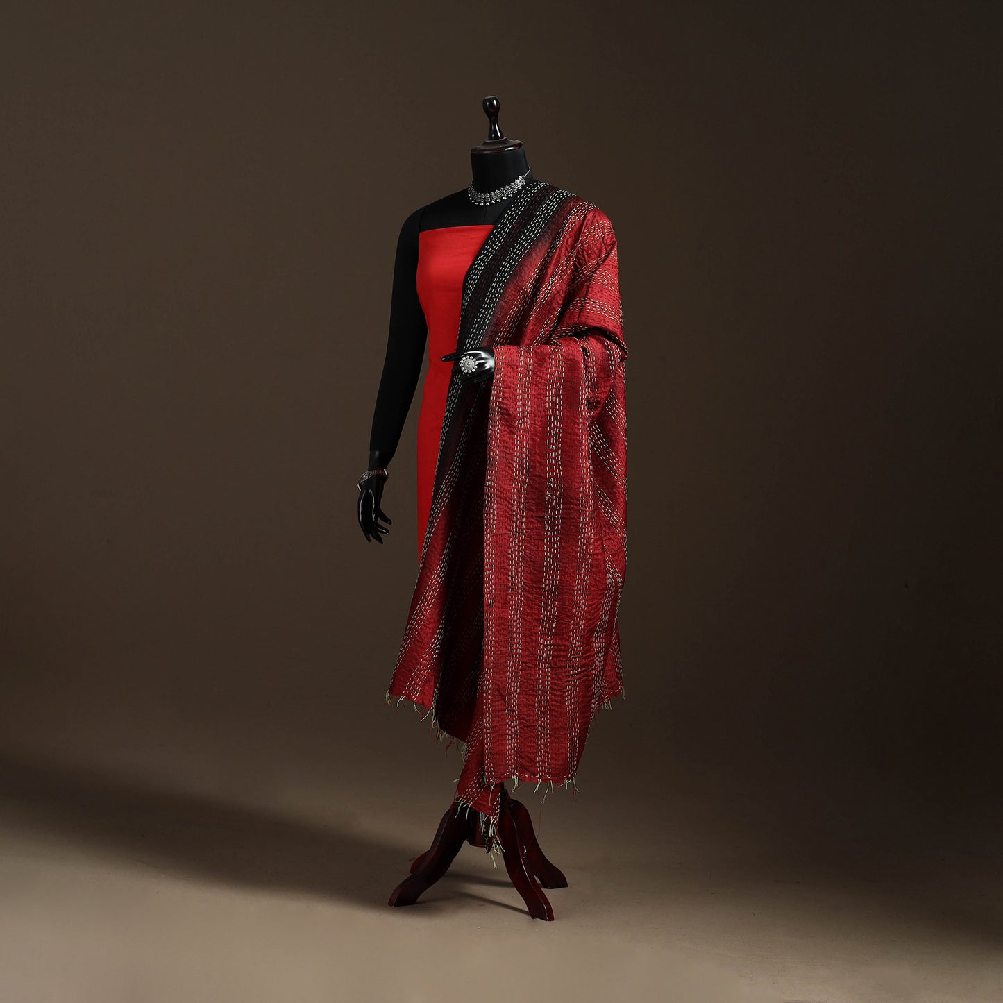 Multicolor - Bengal Hand Embroidery Patchwork Reversible Silk Kantha Dupatta 98