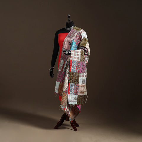 Bengal Hand Embroidery Patchwork Reversible Silk Kantha Dupatta 99