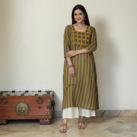 Buy Ajrakh Block Printed Mul Cotton A-Line Kurta for Women