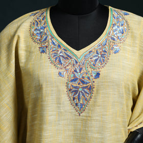 Yellow - Kashmiri Kashida Hand Embroidered Cotton Kaftan (Long) 41