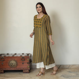 Buy Ajrakh Block Printed Mul Cotton A-Line Kurta for Women