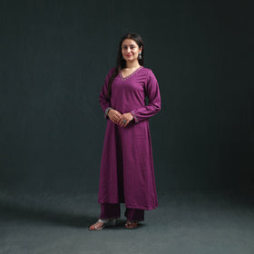 Purple - plain banana fiber soft cotton bead work a-line kurta with palazzo set for women