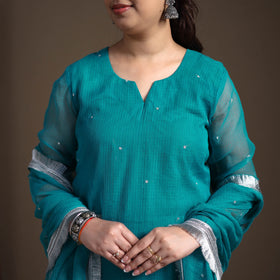 Sequin Work Plain Kota Doria Cotton Suit Set with Lace Work Dupatta for Women 13