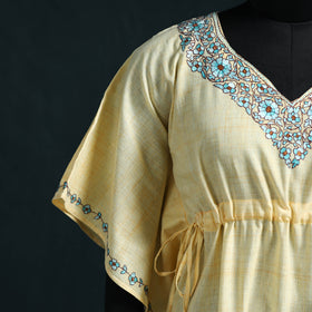 Yellow - Kashmiri Kashida Hand Embroidered Cotton Kaftan (Long) 42