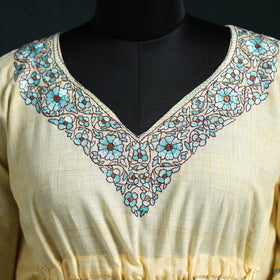 Yellow - Kashmiri Kashida Hand Embroidered Cotton Kaftan (Long) 42