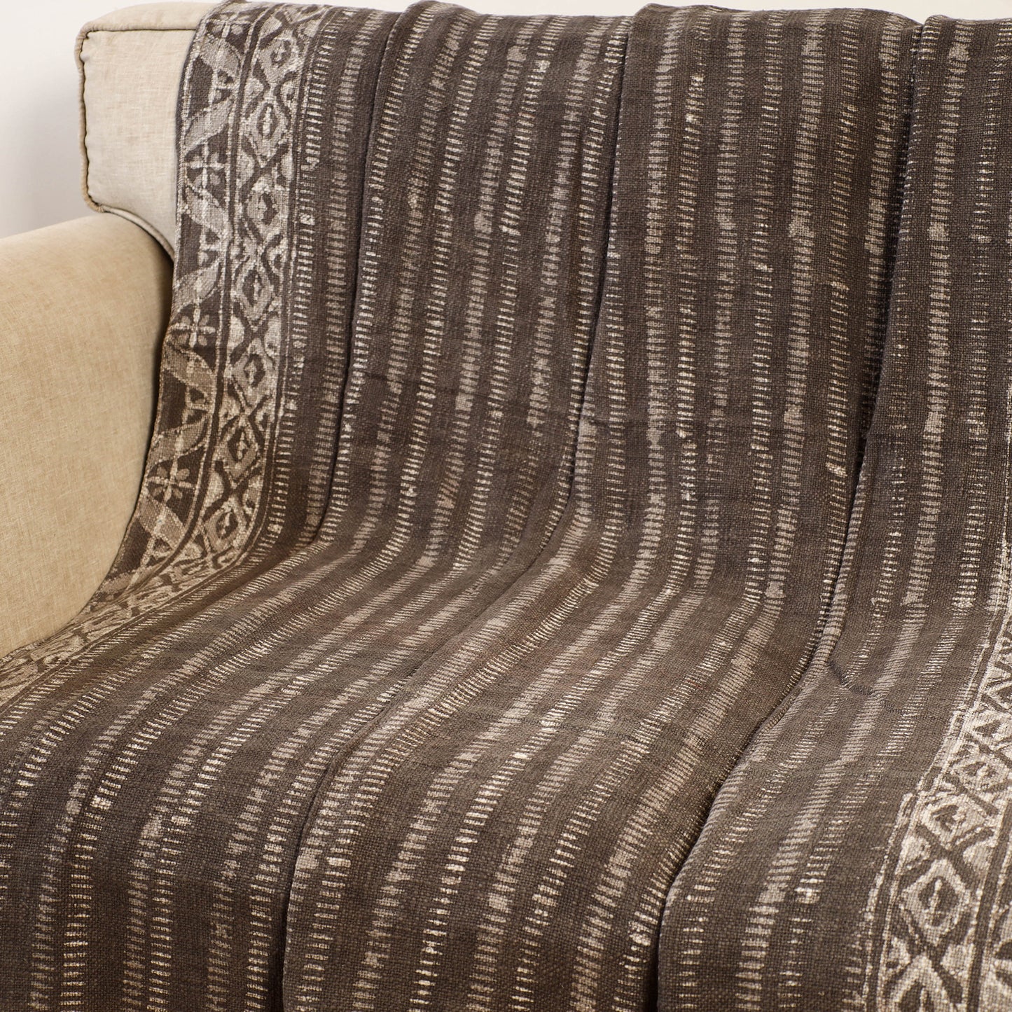 Brown - handloom jaipur cotton sofa throw 01 - handcrafted