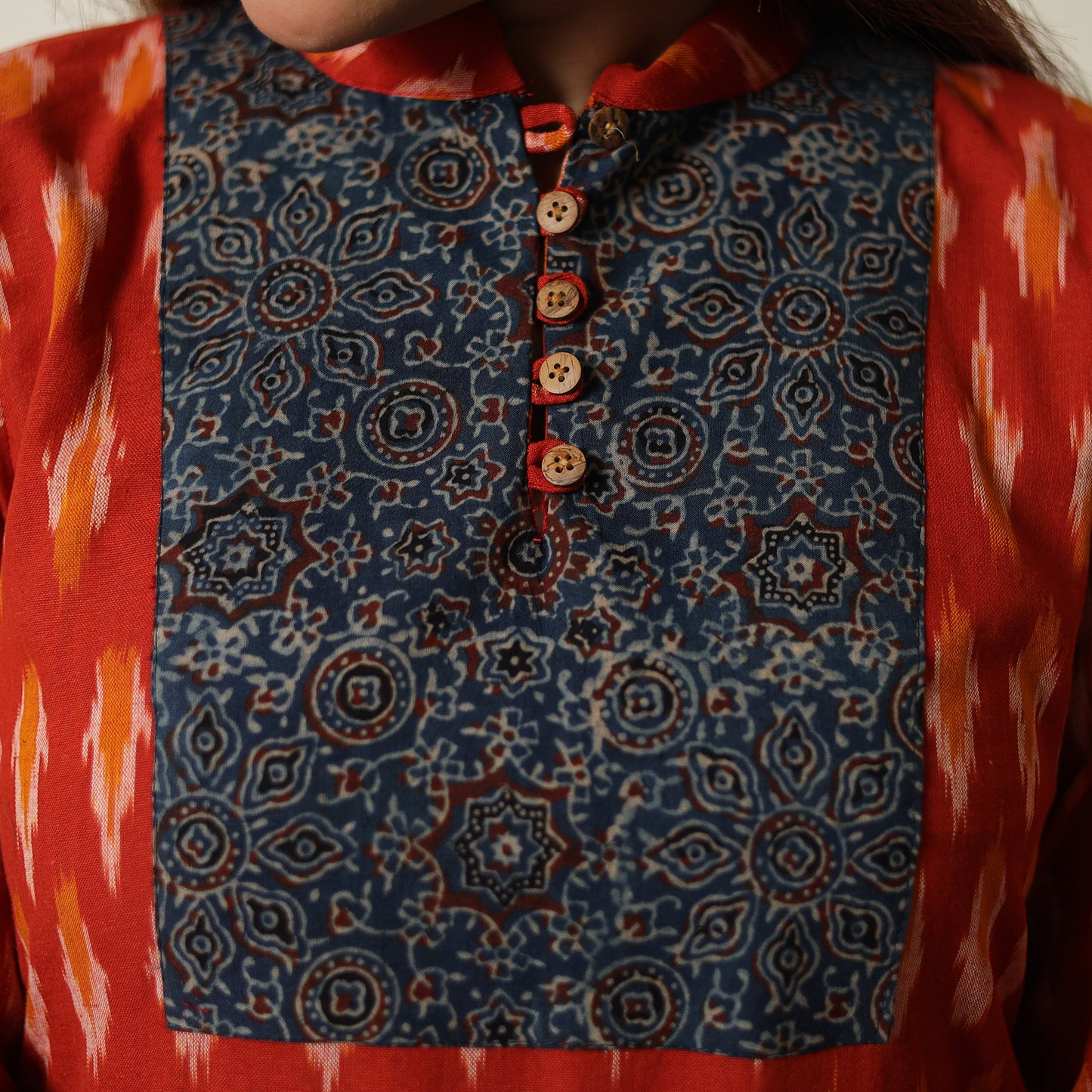 Red - Pochampally Ikat Weave Cotton Kurta with Palazzo & Dupatta Set 03