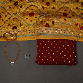 Maroon 2pc Unstitched Bandhani Dress Material with Jewellery Set