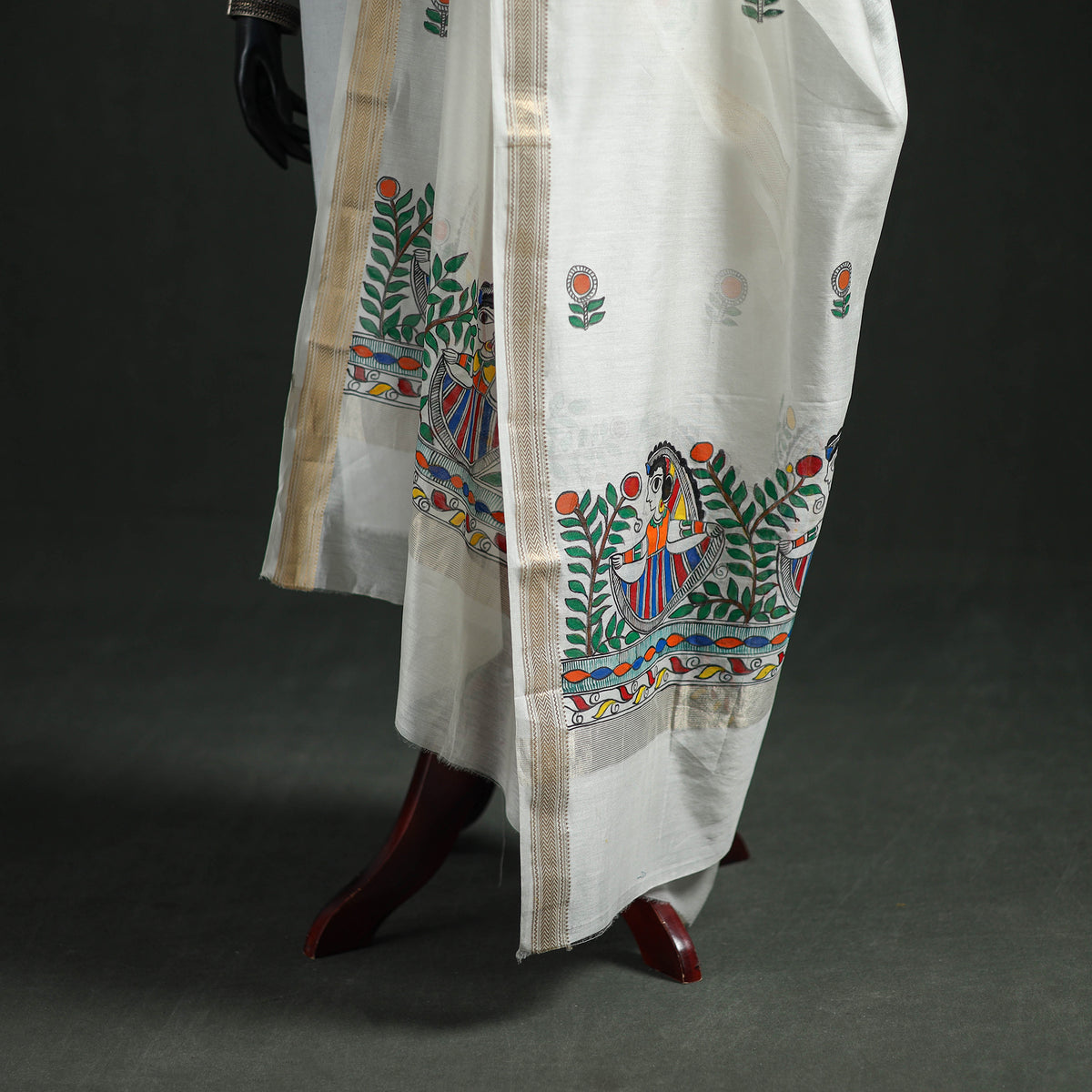 Handloom Chanderi Silk Handpainted Madhubani Dupatta with Zari Border 01