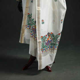 Handloom Chanderi Silk Handpainted Madhubani Dupatta with Zari Border 01