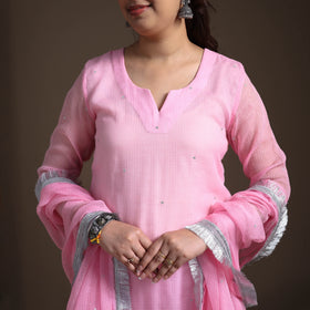 Sequin Work Plain Kota Doria Cotton Suit Set with Lace Work Dupatta for Women 12