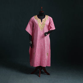 Pink - Kashmiri Aari Hand Embroidered Cotton Kaftan (Long) 43