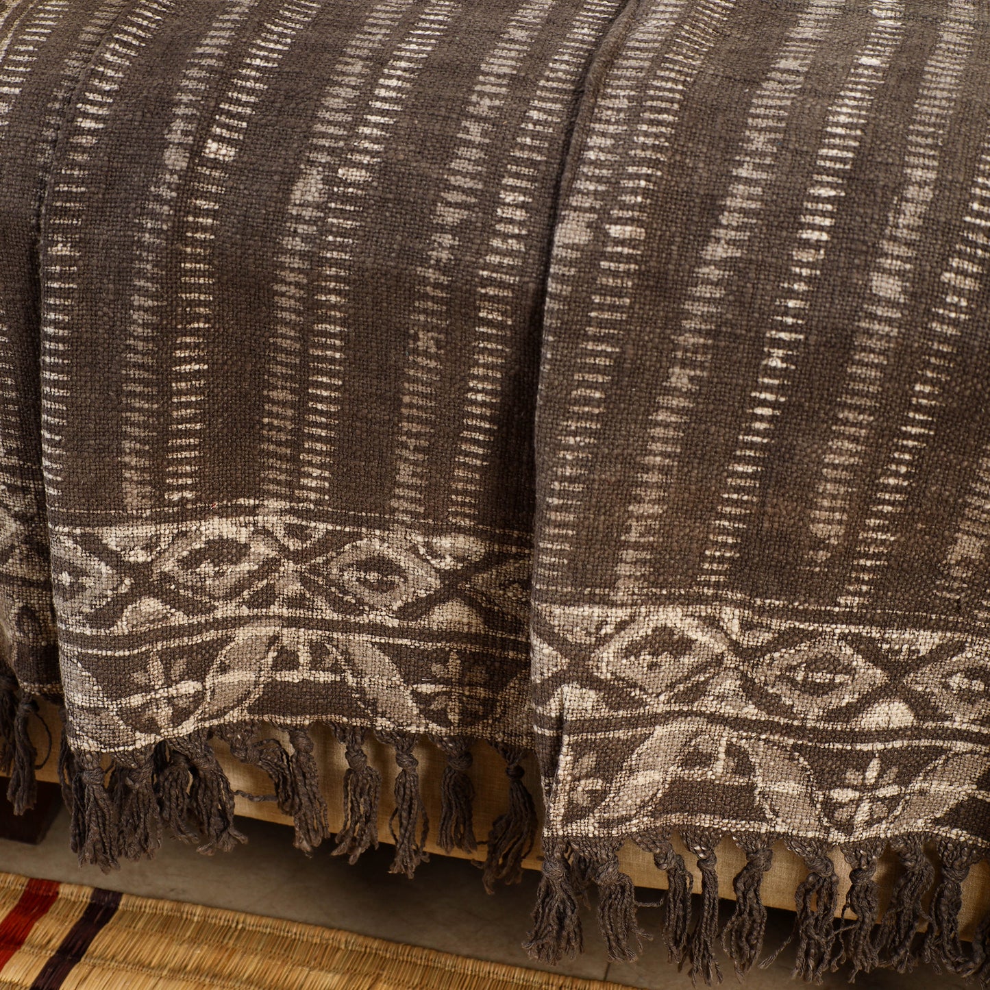 Brown - handloom jaipur cotton sofa throw 01 - handcrafted