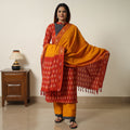 Red - Pochampally Ikat Weave Cotton Kurta with Palazzo & Dupatta Set 03