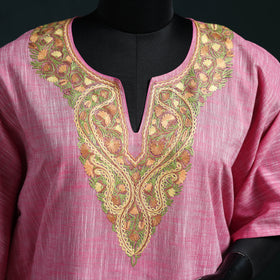 Pink - Kashmiri Aari Hand Embroidered Cotton Kaftan (Long) 43