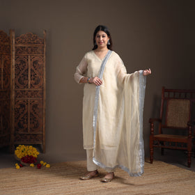 Sequin Work Plain Kota Doria Cotton Suit Set with Lace Work Dupatta for Women 09