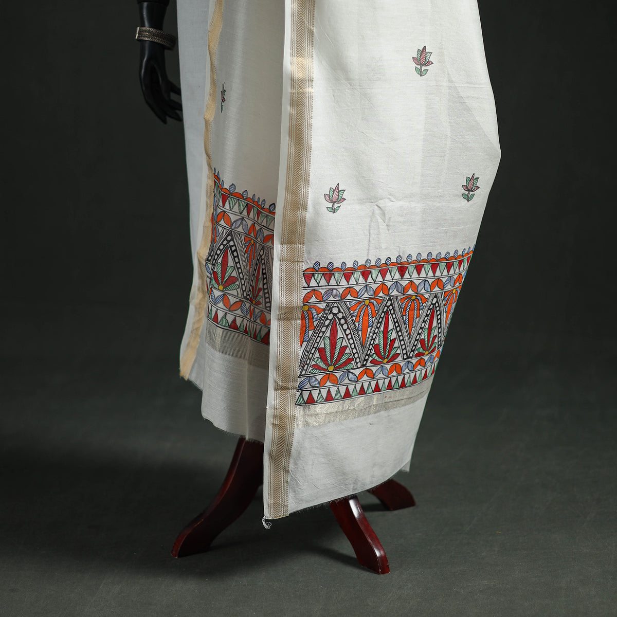 Handloom Chanderi Silk Handpainted Madhubani Dupatta with Zari Border 02