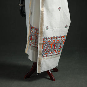 Handloom Chanderi Silk Handpainted Madhubani Dupatta with Zari Border 02