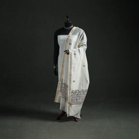 Handloom Chanderi Silk Handpainted Madhubani Dupatta with Zari Border 03