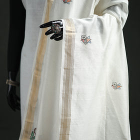 Handloom Chanderi Silk Handpainted Madhubani Dupatta with Zari Border 03