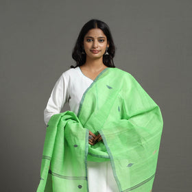  Green Handloom Cotton Weaving Manipuri Dupatta 