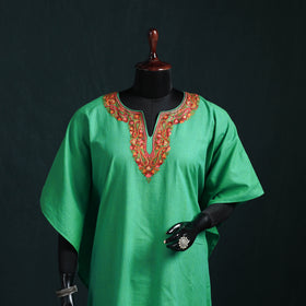 Green - Kashmiri Aari Hand Embroidered Cotton Kaftan (Long) 44