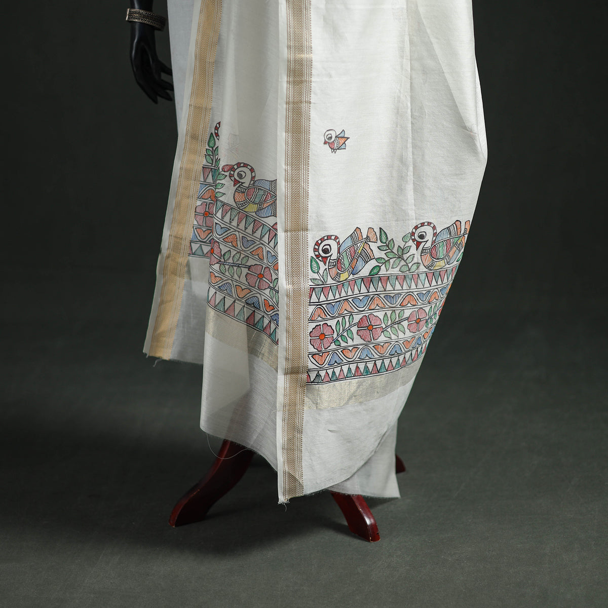 Handloom Chanderi Silk Handpainted Madhubani Dupatta with Zari Border 03