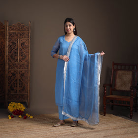 Sequin Work Plain Kota Doria Cotton Suit Set with Lace Work Dupatta for Women 04