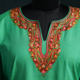 Green - Kashmiri Aari Hand Embroidered Cotton Kaftan (Long) 44