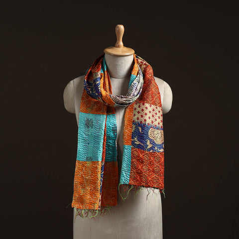 Patchwork Reversible Silk Bengal Hand Kantha Stitch Stole 05