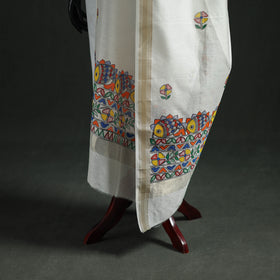 Handloom Chanderi Silk Handpainted Madhubani Dupatta with Zari Border 04