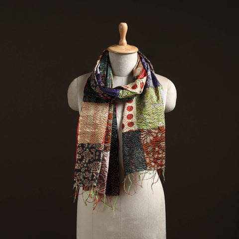 Patchwork Reversible Silk Bengal Hand Kantha Stitch Stole 06