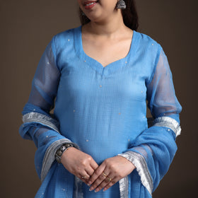 Sequin Work Plain Kota Doria Cotton Suit Set with Lace Work Dupatta for Women 04
