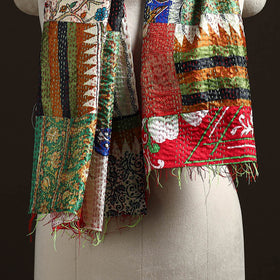 Multicolor - Patchwork Reversible Silk Bengal Hand Kantha Stitch Stole 08