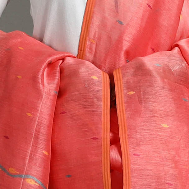 Peach - Bengal Tussar Silk Handloom Dupatta with Tassels 03