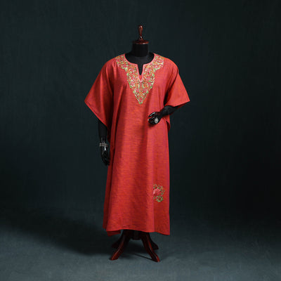 Red - Kashmiri Aari Hand Embroidered Cotton Kaftan (Long) 45