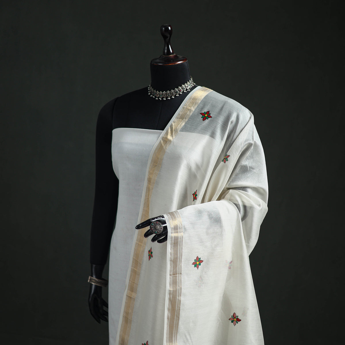 Handloom Chanderi Silk Handpainted Madhubani Dupatta with Zari Border 05
