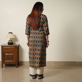 Multicolor - Pochampally Ikat Weave Cotton Kurta with Palazzo & Dupatta Set 06