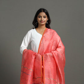 Peach - bengal tussar silk handloom dupatta with tassels 03