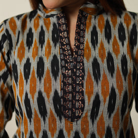 Multicolor - Pochampally Ikat Weave Cotton Kurta with Palazzo & Dupatta Set 06