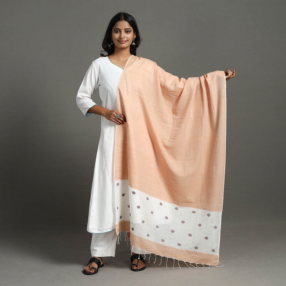 Peach - Phulia Bengal Cotton Handloom Dupatta with Tassels 04