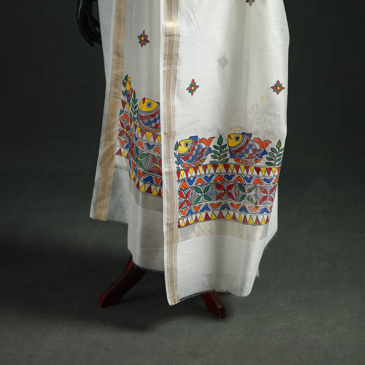 Handloom Chanderi Silk Handpainted Madhubani Dupatta with Zari Border 05