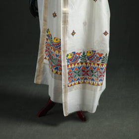Handloom Chanderi Silk Handpainted Madhubani Dupatta with Zari Border 05