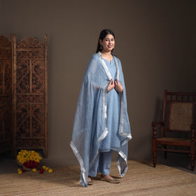 Sequin Work Plain Kota Doria Cotton Suit Set with Lace Work Dupatta for Women 17