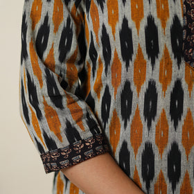 Multicolor - Pochampally Ikat Weave Cotton Kurta with Palazzo & Dupatta Set 06