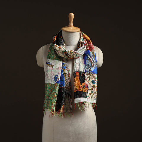 Patchwork Reversible Silk Bengal Hand Kantha Stitch Stole 10